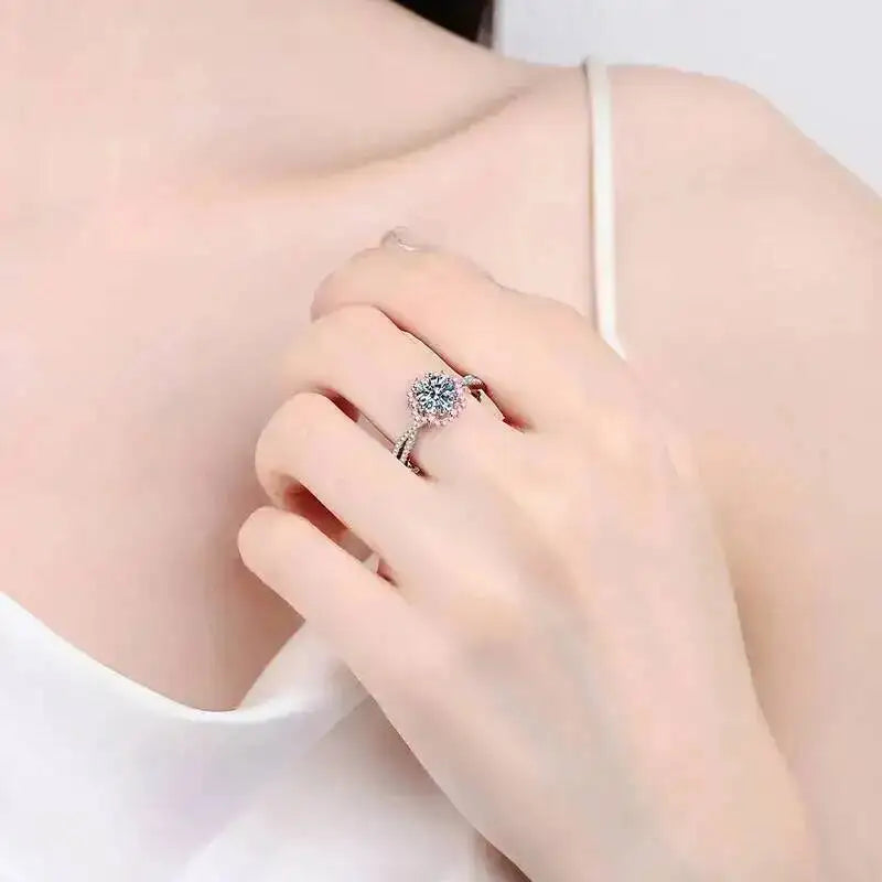 925 Sterling Silver 1ct Moissanite Halo Ring — GRA Certified, 12 Colours | Sizes 5–9