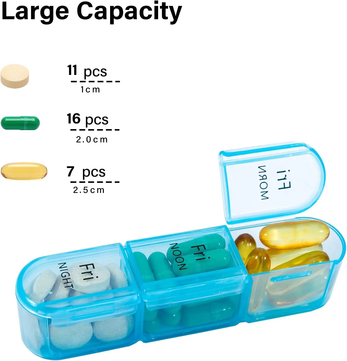 Pill Organizer 3 Times a Day - Pill Box 7 Day, Large Weekly Medicine Pill Organizer for Travel with Individual Compartments