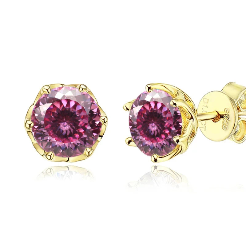 JoyceJelly 1/2/4CT D Color Moissanite Diamond Stud Earrings S925 Sterling Silver Plated 18K Gold Ear-studs Luxury Fine Jewelry