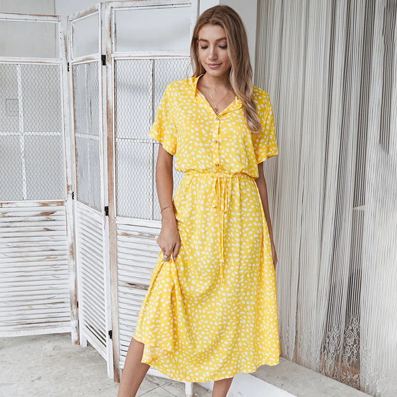 Vintage Floral Shirt Dress – Belted Mid-Calf Fit