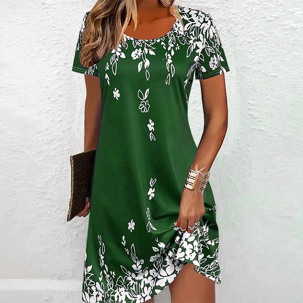 BOXDAQ 3D Floral Print Mini Dress — Short Sleeve O-Neck Loose A-Line | Plus Size Casual | S–6XL