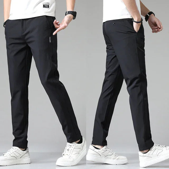 CHOLYL Men's Ultra-Thin Stretch Slim Straight Casual Pants — Breathable Polyester Golf Sports Trousers | Spring Summer | 5 Colors | Waist 28–38