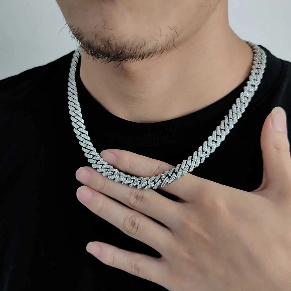 Hip Hop Jewelry 10/12/14/15/20mm CZ Cuban Link Necklace For Men Miami Bling Iced Out Prong Cuban Link Chain Party Gift