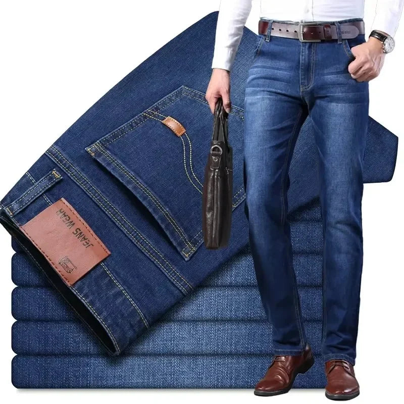 Men’s Autumn & Winter Stretch Straight-Leg Jeans, Sizes 28–40