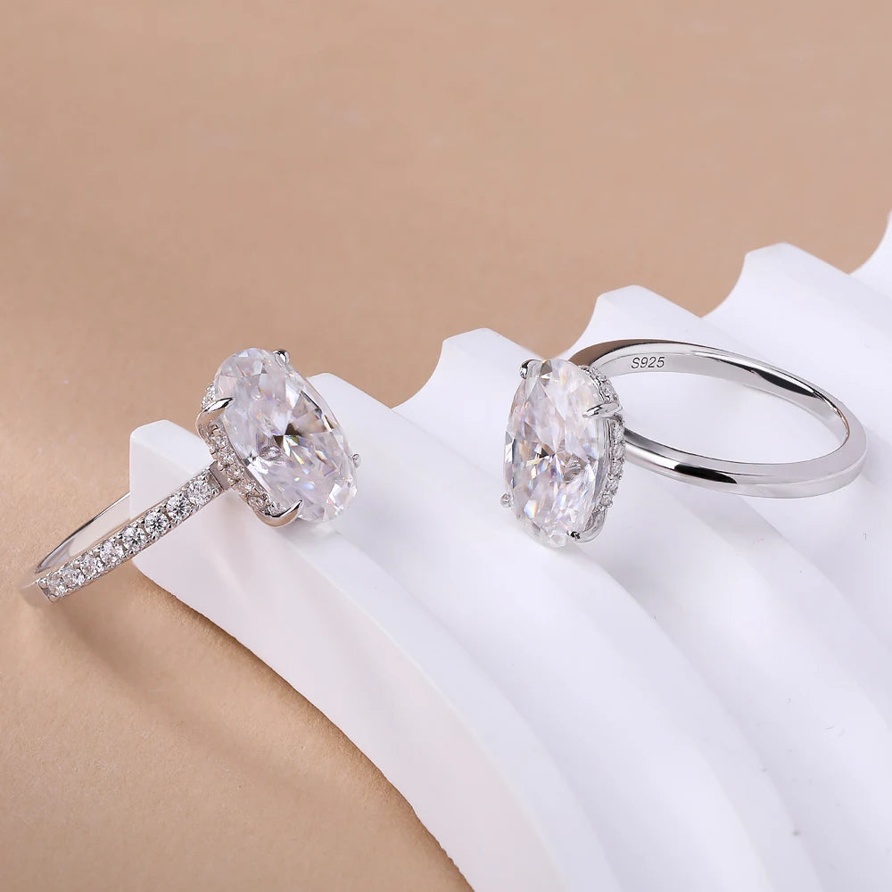 4.5CT Oval Cut Full Moissanite Rings for Women Sparkling Diamond S925 Sterling Silver Plated 18K Wedding Band Jewelry With GRA