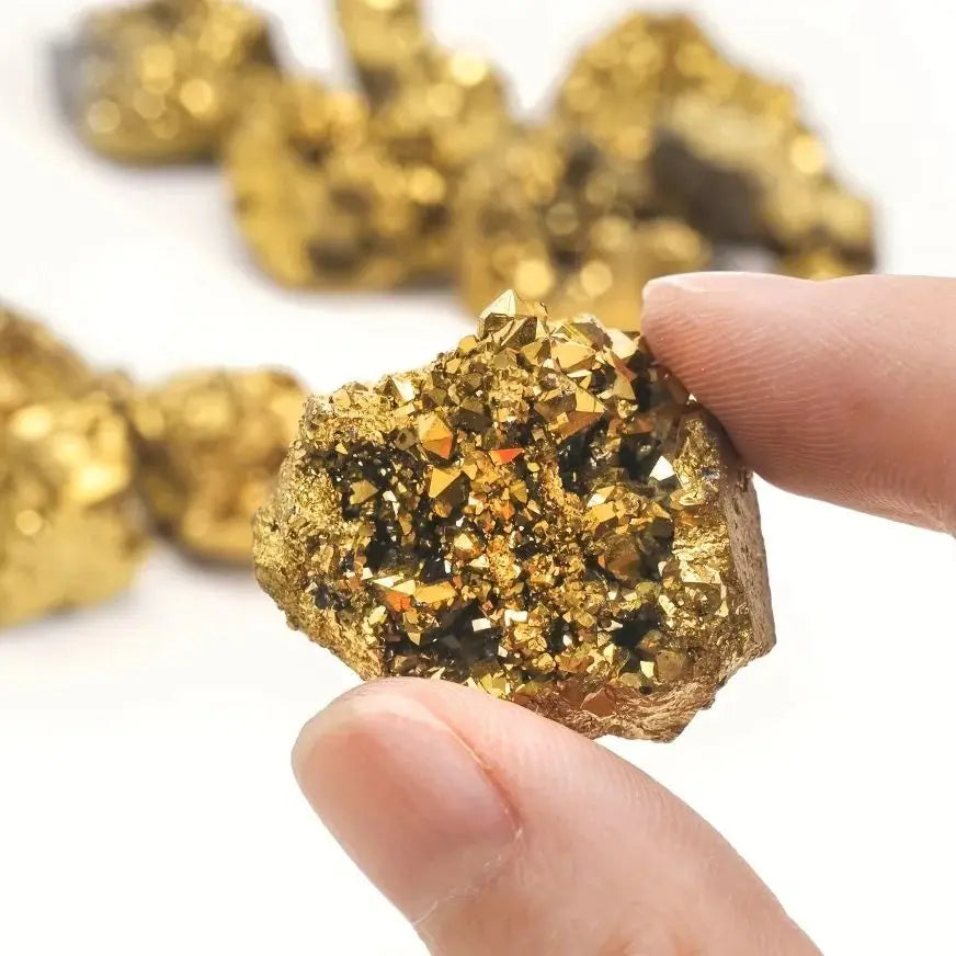 Natural Stone Golden Aura Geode - Crystal Cluster with Electroplated Golden CoatingGift, Mineral Specimen for crystal healers