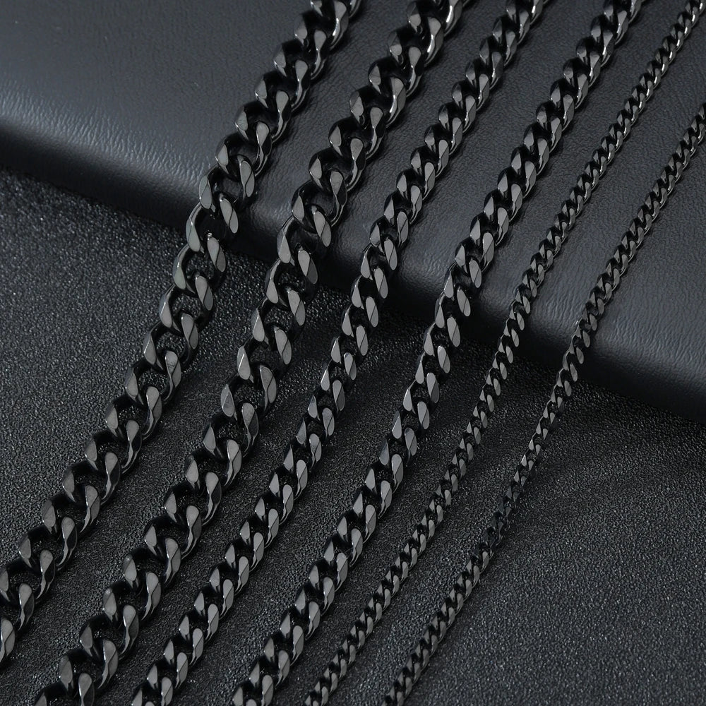 Stainless Steel Cuban Link Chain — 3, 5 or 7mm in Black, Gold or Silver Tone | 40/50/60cm, Unisex
