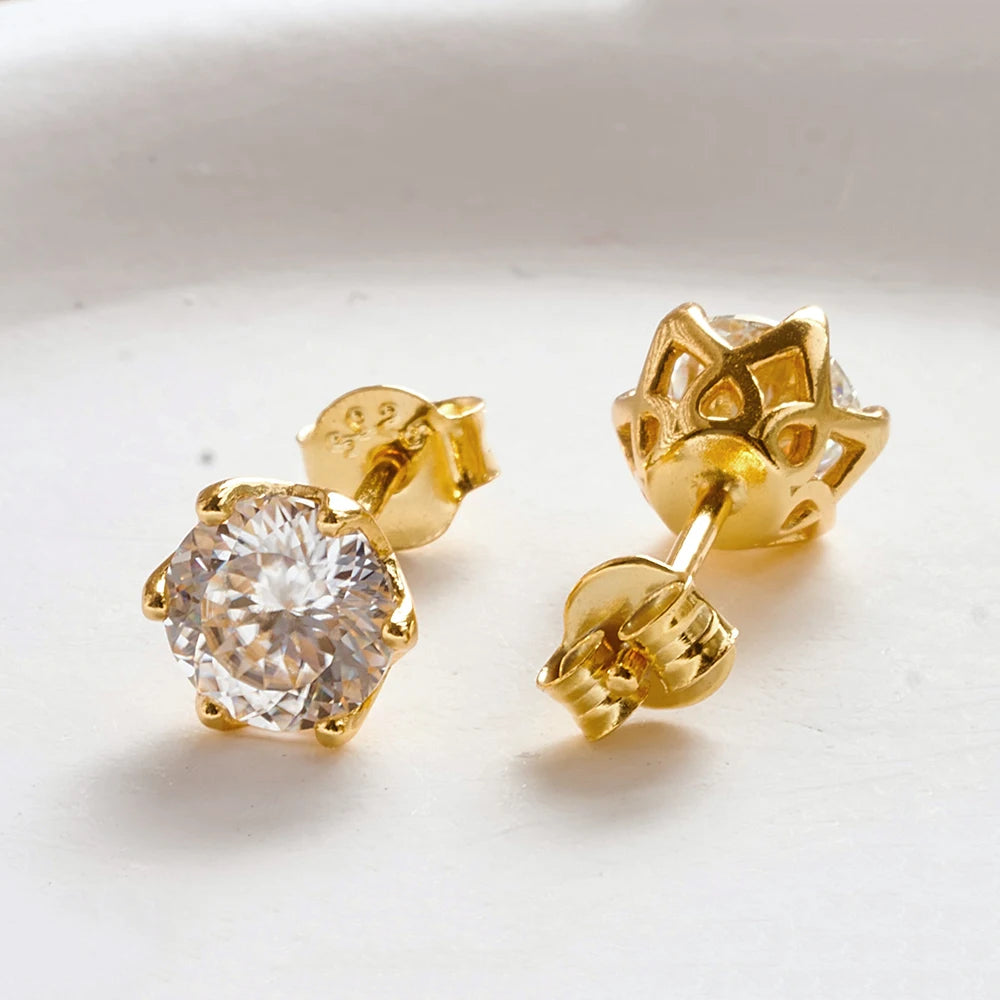 JoyceJelly 1/2/4CT D Color Moissanite Diamond Stud Earrings S925 Sterling Silver Plated 18K Gold Ear-studs Luxury Fine Jewelry