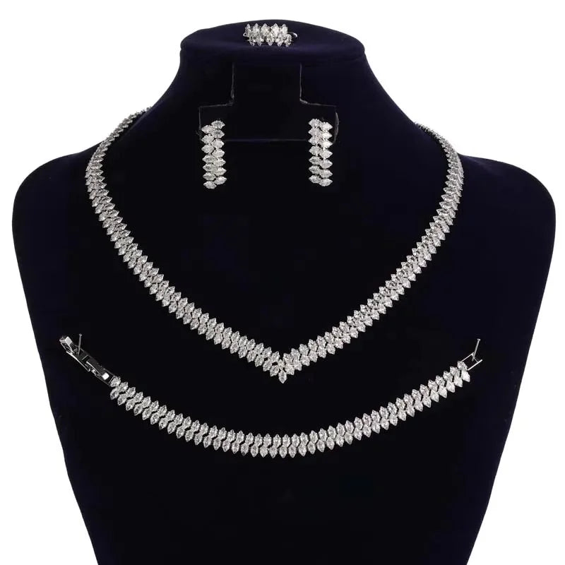 Jewelry Sets HADIYANA Romantic Sweet Wedding Jewelry Necklace Bracelet Ring Earrings BN9296 Dress Accessories