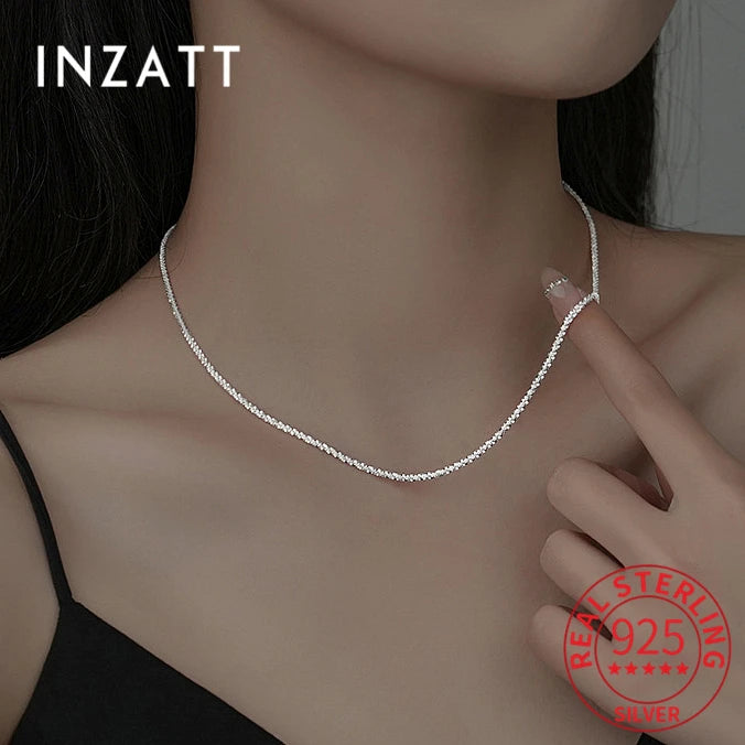 INZATT Real 925 Sterling Silver Sparkling Chain Pendant Choker Necklace for Women Light Luxury Minimalist Fine Jewelry