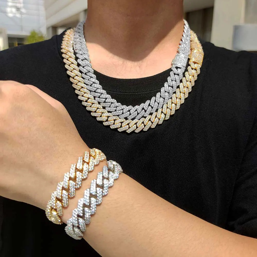 Hip Hop Jewelry 10/12/14/15/20mm CZ Cuban Link Necklace For Men Miami Bling Iced Out Prong Cuban Link Chain Party Gift