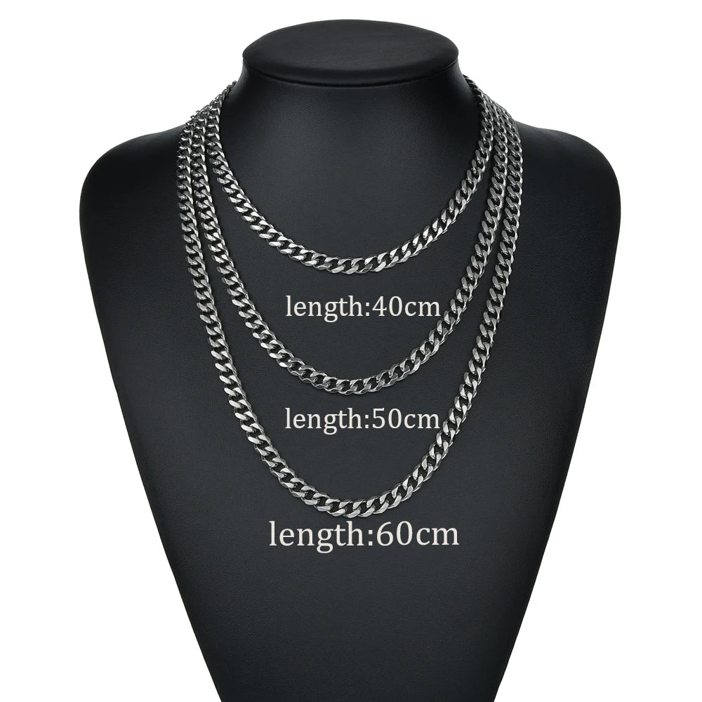 Stainless Steel Cuban Link Chain — 3, 5 or 7mm in Black, Gold or Silver Tone | 40/50/60cm, Unisex