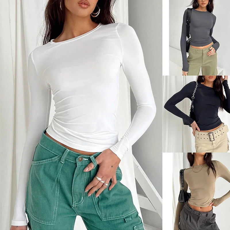 Women's Long Sleeve Slim Fit T-Shirt – Soft Stretch Casual Pullover Top