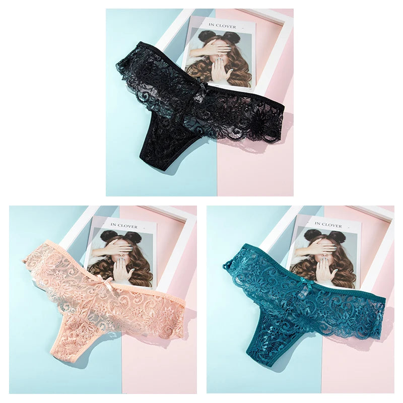 Lace Thong Panties — Brazilian Cut Low-Rise See-Through | Single or 3-Pack | S–XL