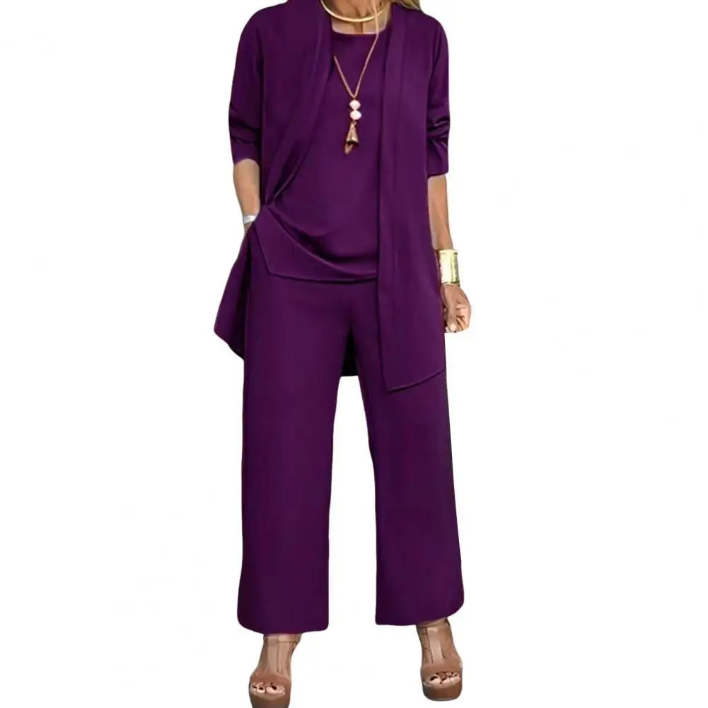 Women's 3-Piece Cardigan, Vest & Wide Leg Pants Set – Casual Loose Pantsuit