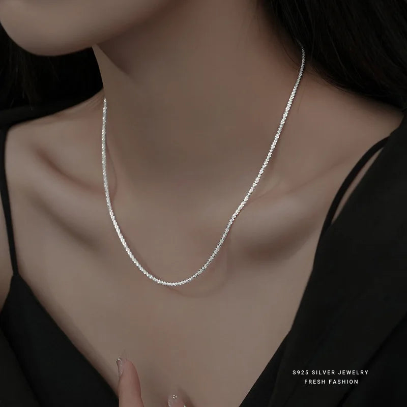 INZATT Real 925 Sterling Silver Sparkling Chain Pendant Choker Necklace for Women Light Luxury Minimalist Fine Jewelry