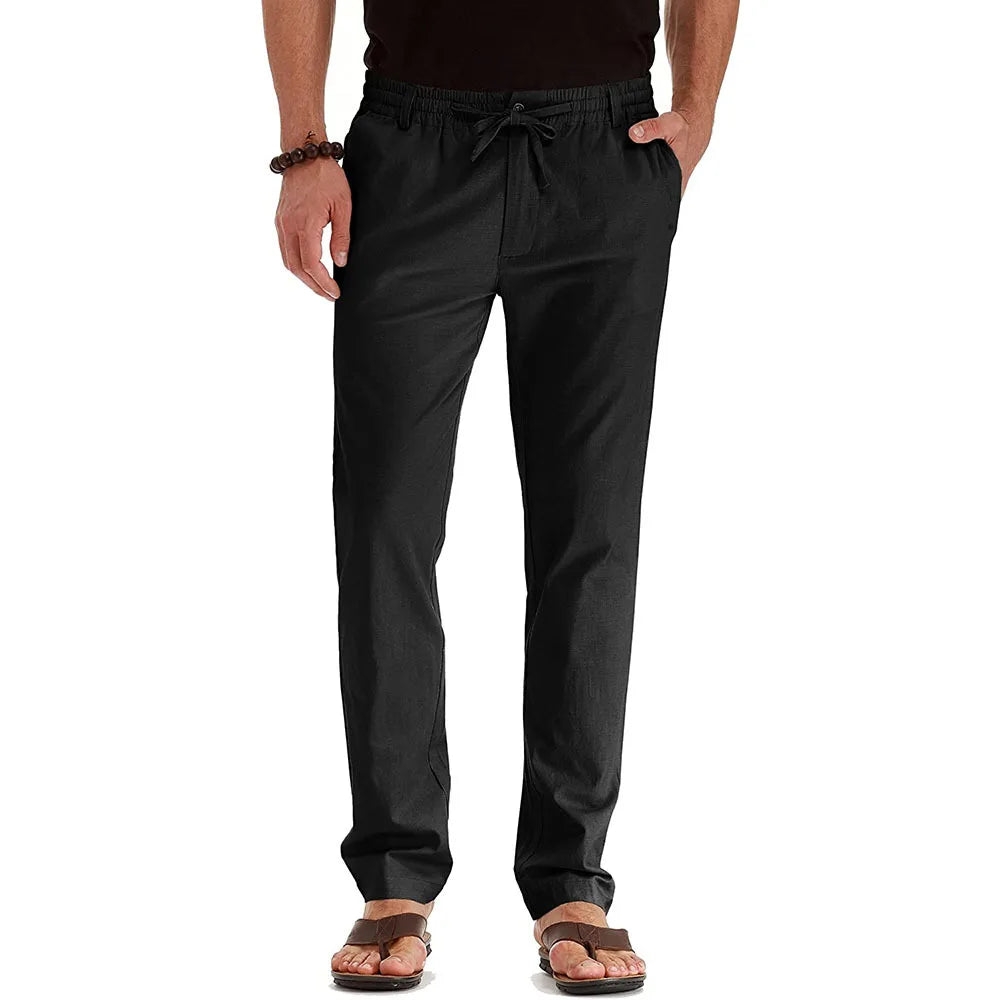 Casual Men's Pants European and American Loose Elastic Waist Cotton Versatile Solid Color Sports Pants