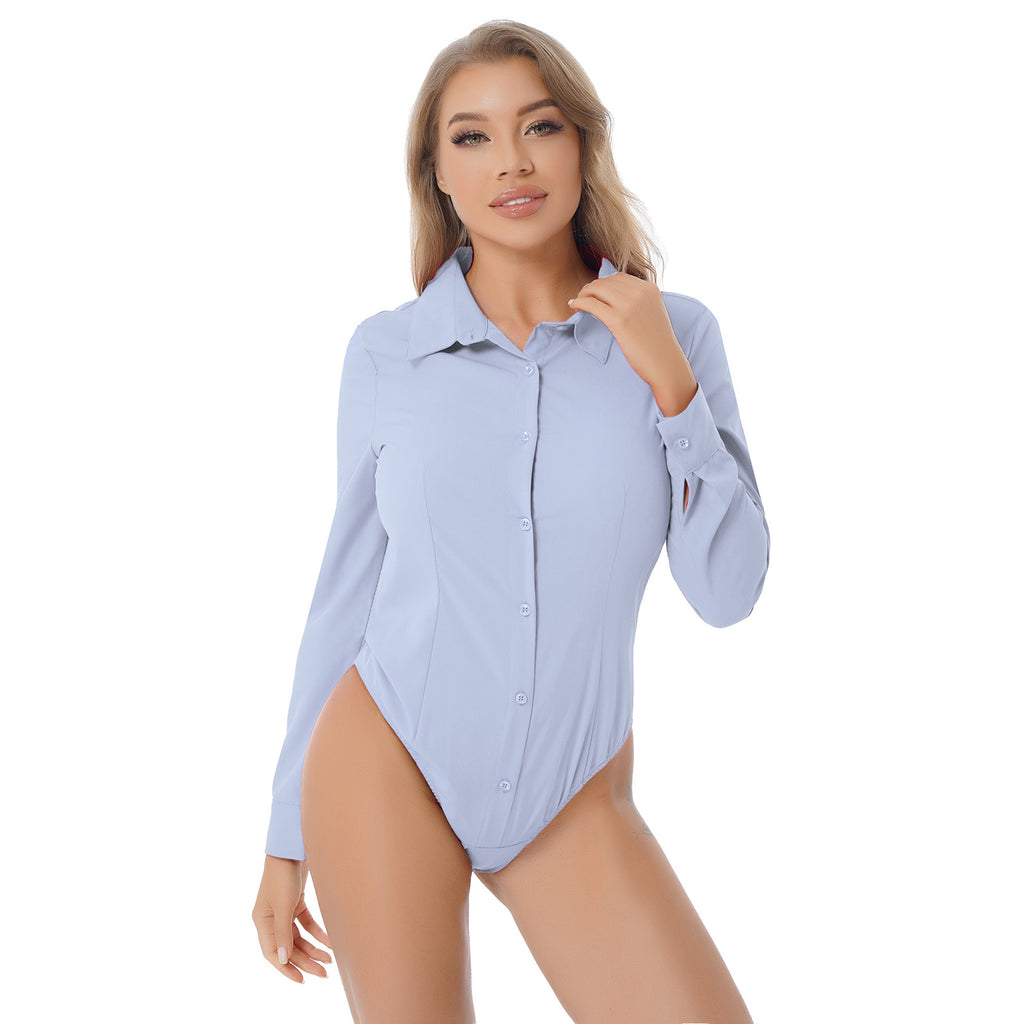 Women's Long Sleeve Bodysuit Shirt – Slim Fit Office Blouse Leotard Top