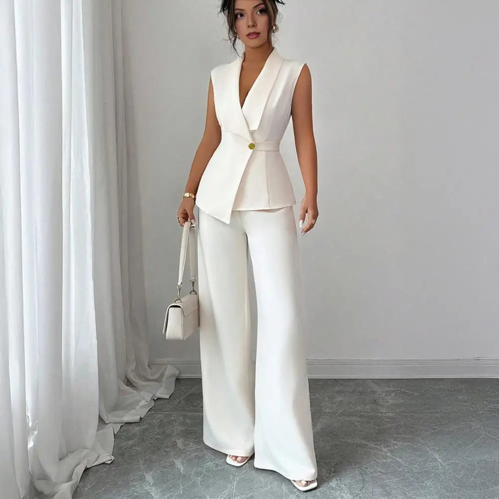 Women's Sleeveless Blazer Vest & Wide Leg Pants 2-Piece Suit Set