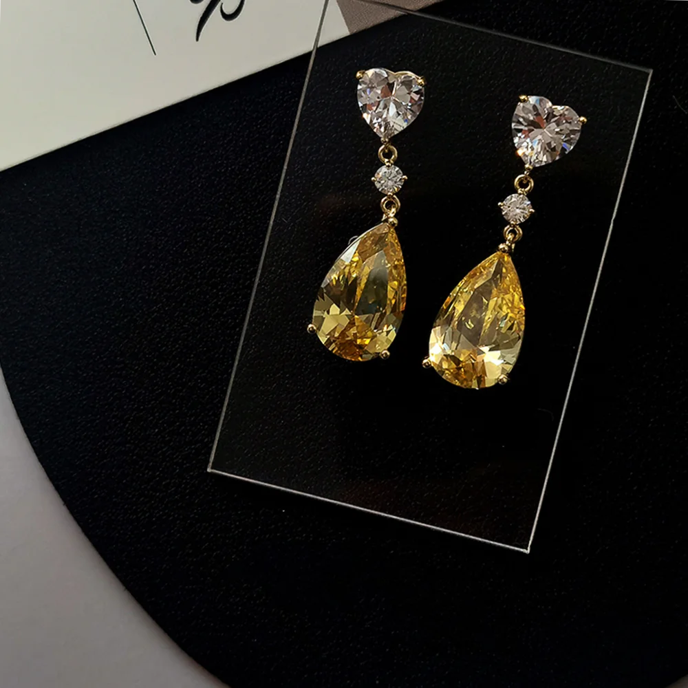 Yellow Crystal Geometric Drop Earrings