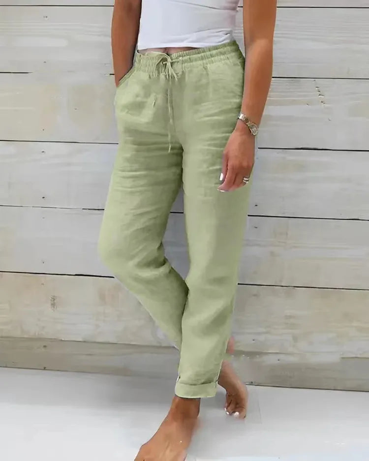 High-Waist Shirred Pencil Pants