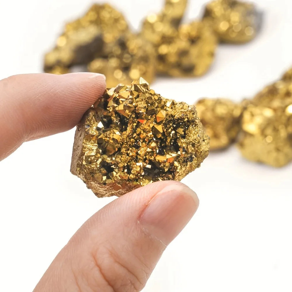 Natural Stone Golden Aura Geode - Crystal Cluster with Electroplated Golden CoatingGift, Mineral Specimen for crystal healers
