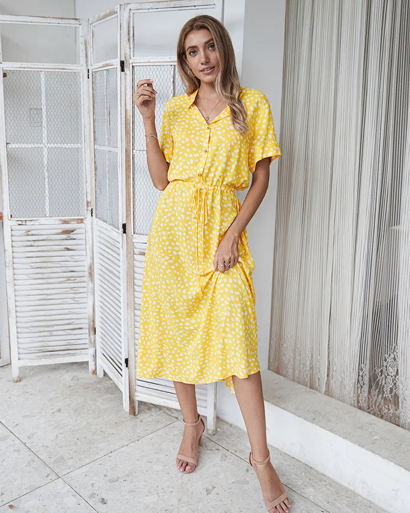 Vintage Floral Shirt Dress – Belted Mid-Calf Fit