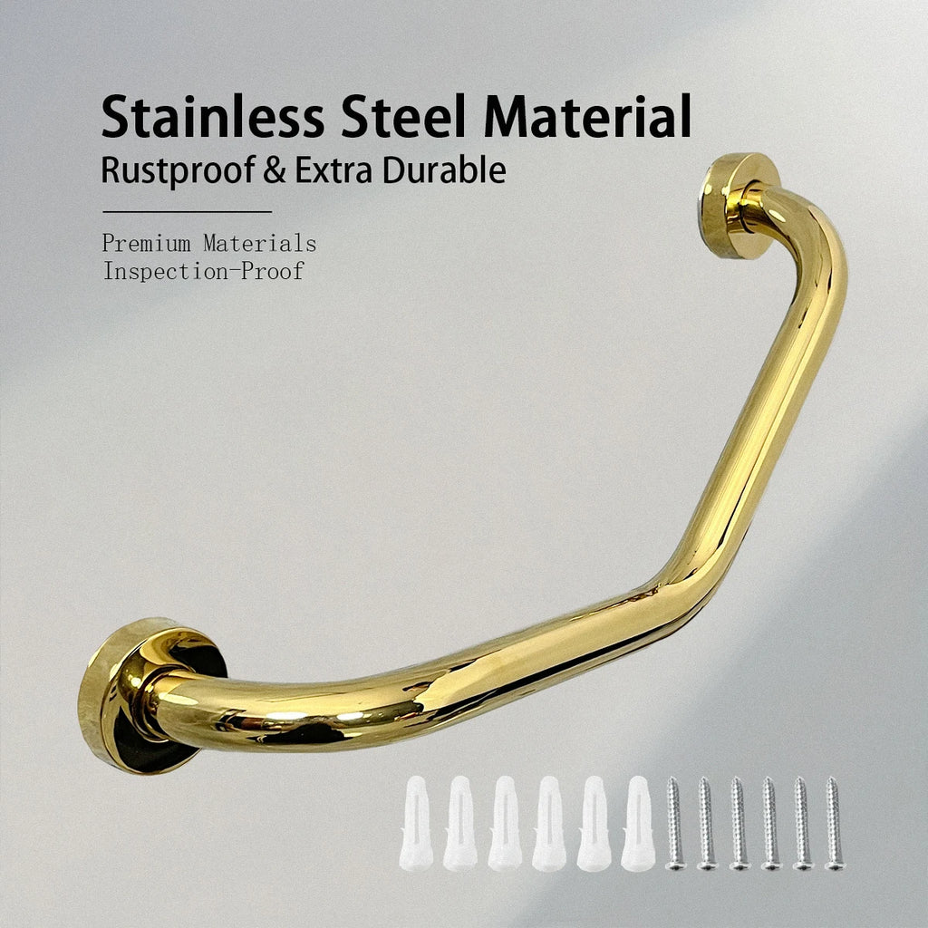 Golden Stainless Steel Grab Bars for Elderly, Thickened Non-Slip Bathroom Safety Grab Bars, Barrier-Free Toilet Grab Bars, Drilled Installation, Strong Load-Bearing