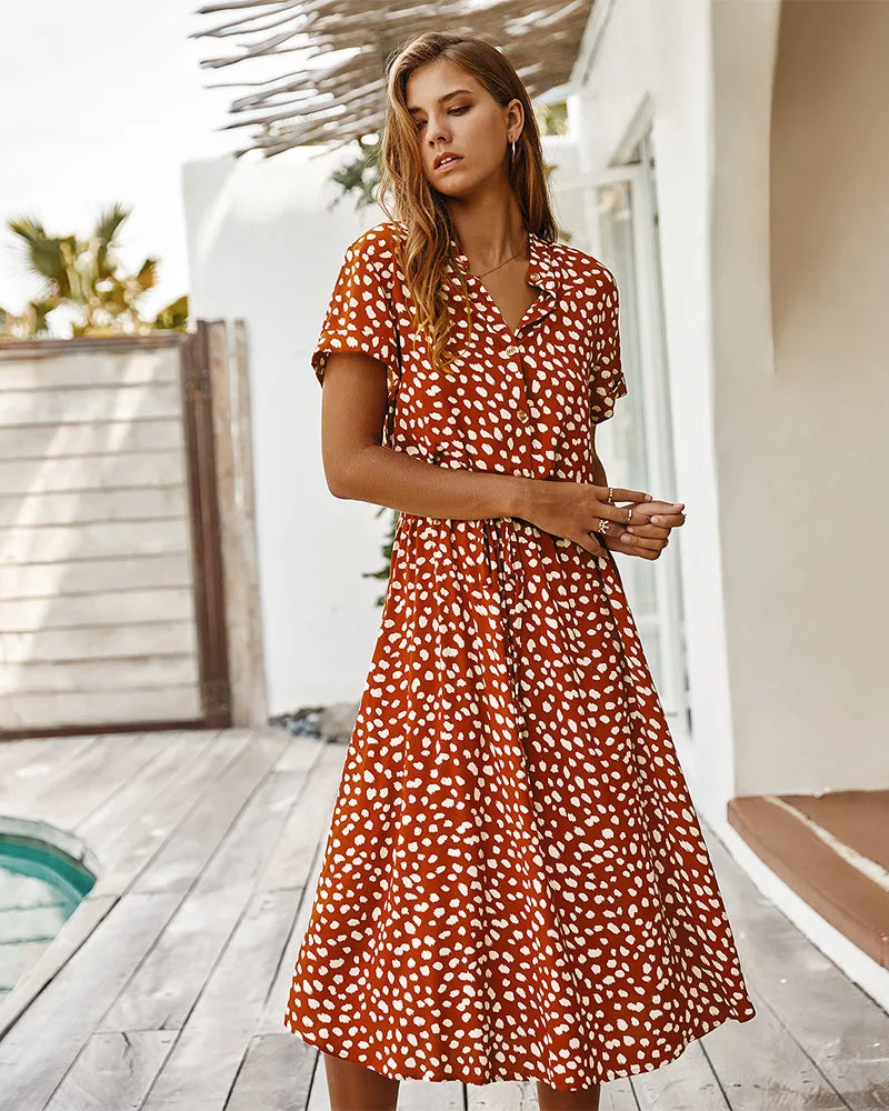 Vintage Floral Shirt Dress – Belted Mid-Calf Fit