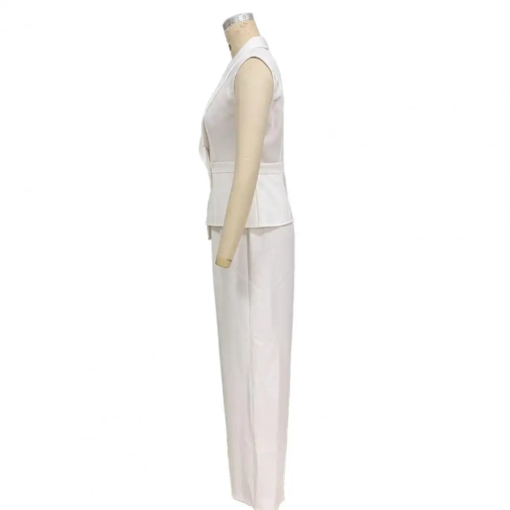 Women's Sleeveless Blazer Vest & Wide Leg Pants 2-Piece Suit Set