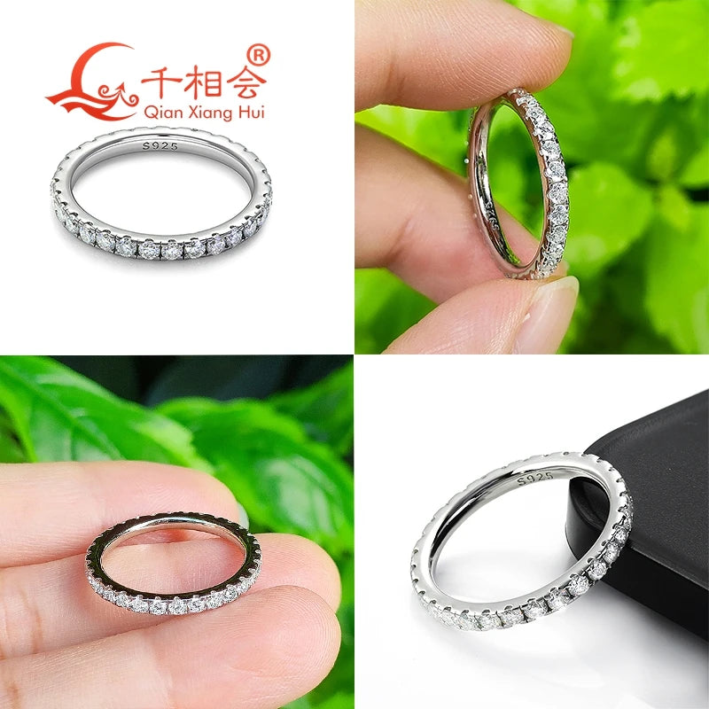 solid 2mm 3mm white round Moissanite diamond Full Eternity Band 925 Sterling Silver Jewelry Wedding Ring Valentine's Day Gift