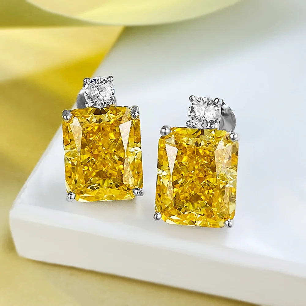 Luxury 100% 925 Real Silver 10*12mm Pink Quartz Topaz High Carbon Diamond Stud Earrings for Women Wedding Fine Jewelry Lady Gift