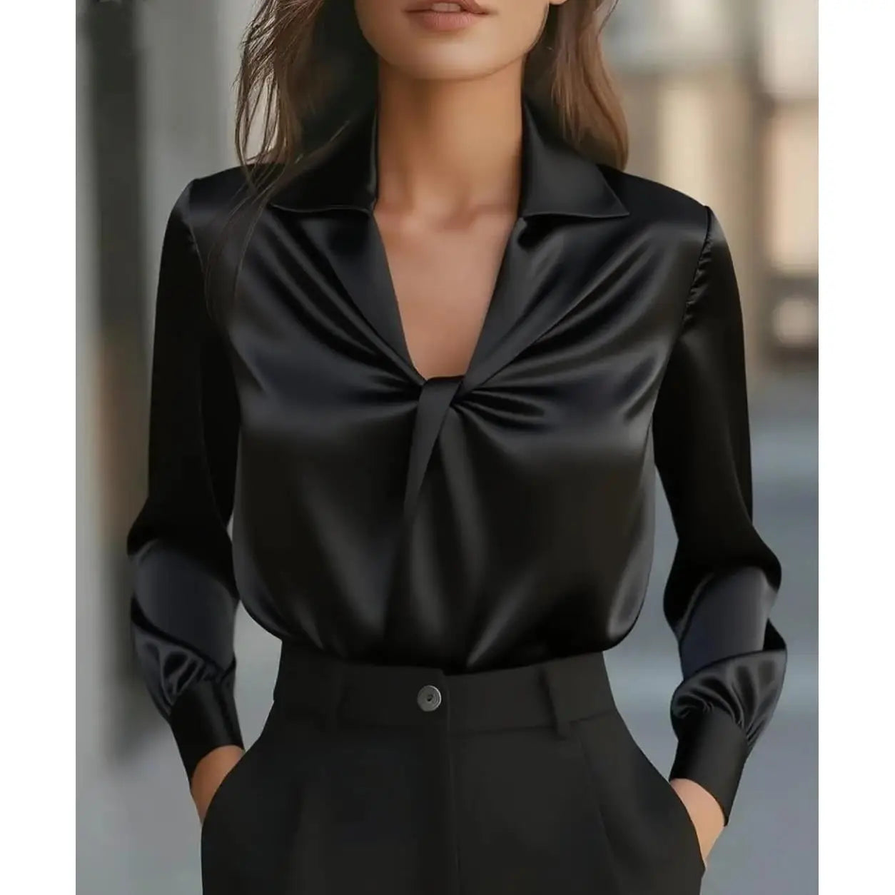 Elegant Pure Color Long Sleeve Woven Shirt — Premium Polyester | Deformation-Resistant | Women's Autumn Fashion