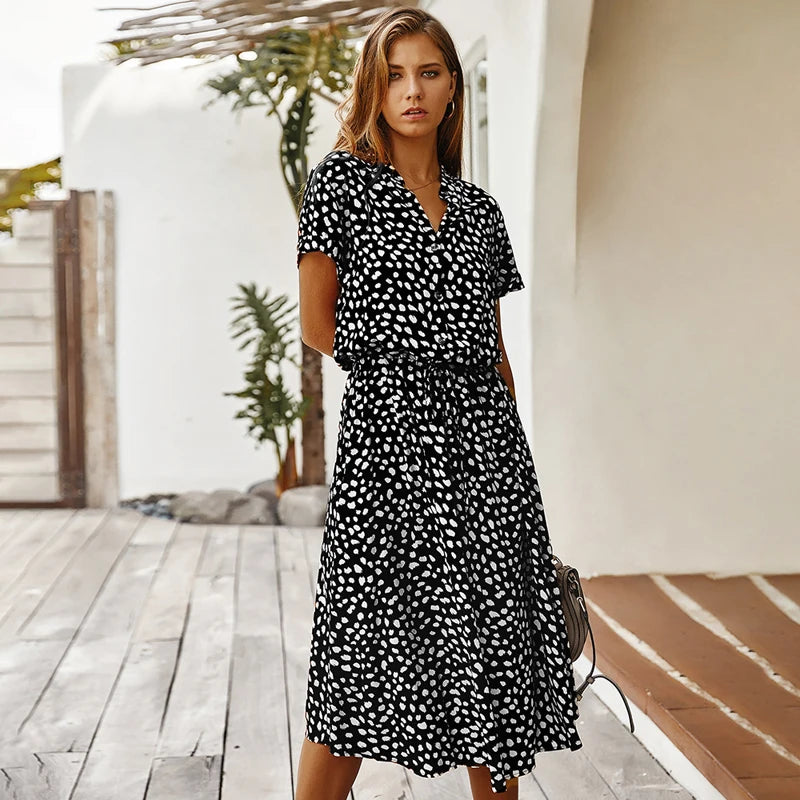 Vintage Floral Shirt Dress – Belted Mid-Calf Fit