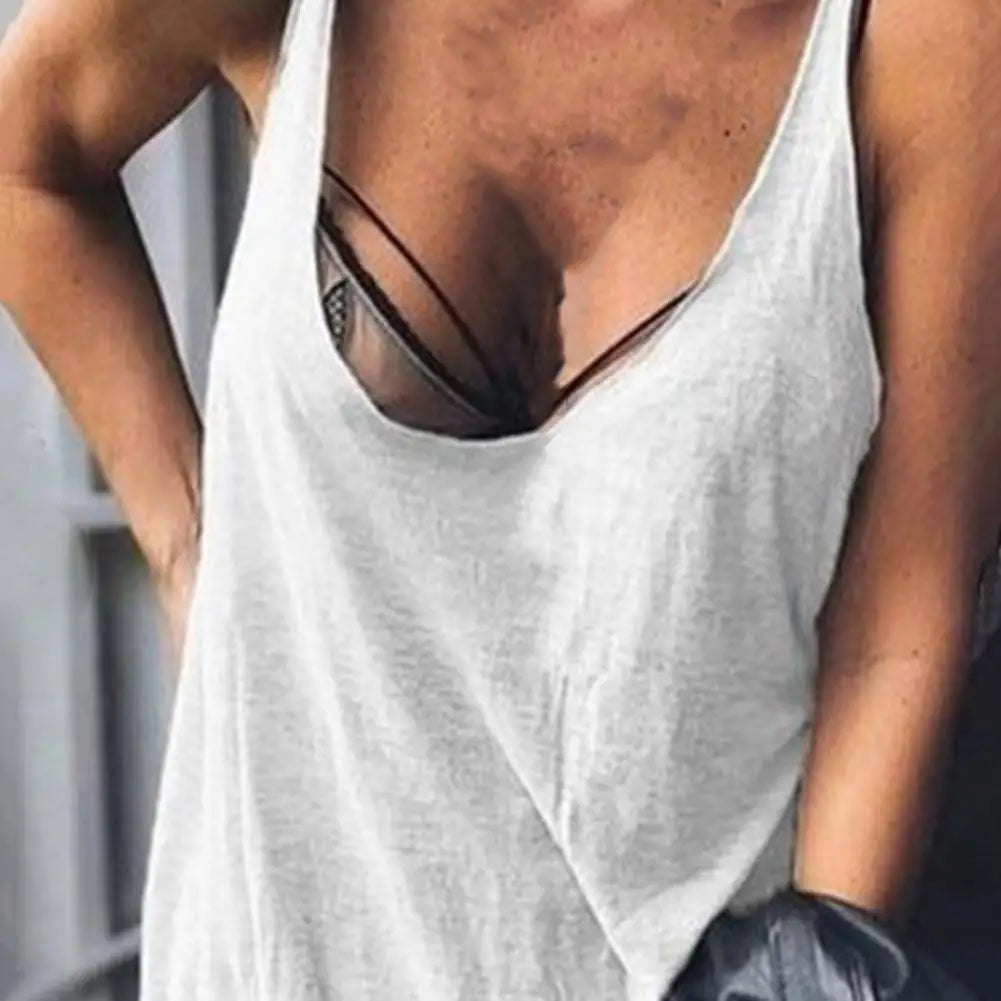 Women's U-Neck Sleeveless Loose Vest Top – Casual Solid Color Summer Cami