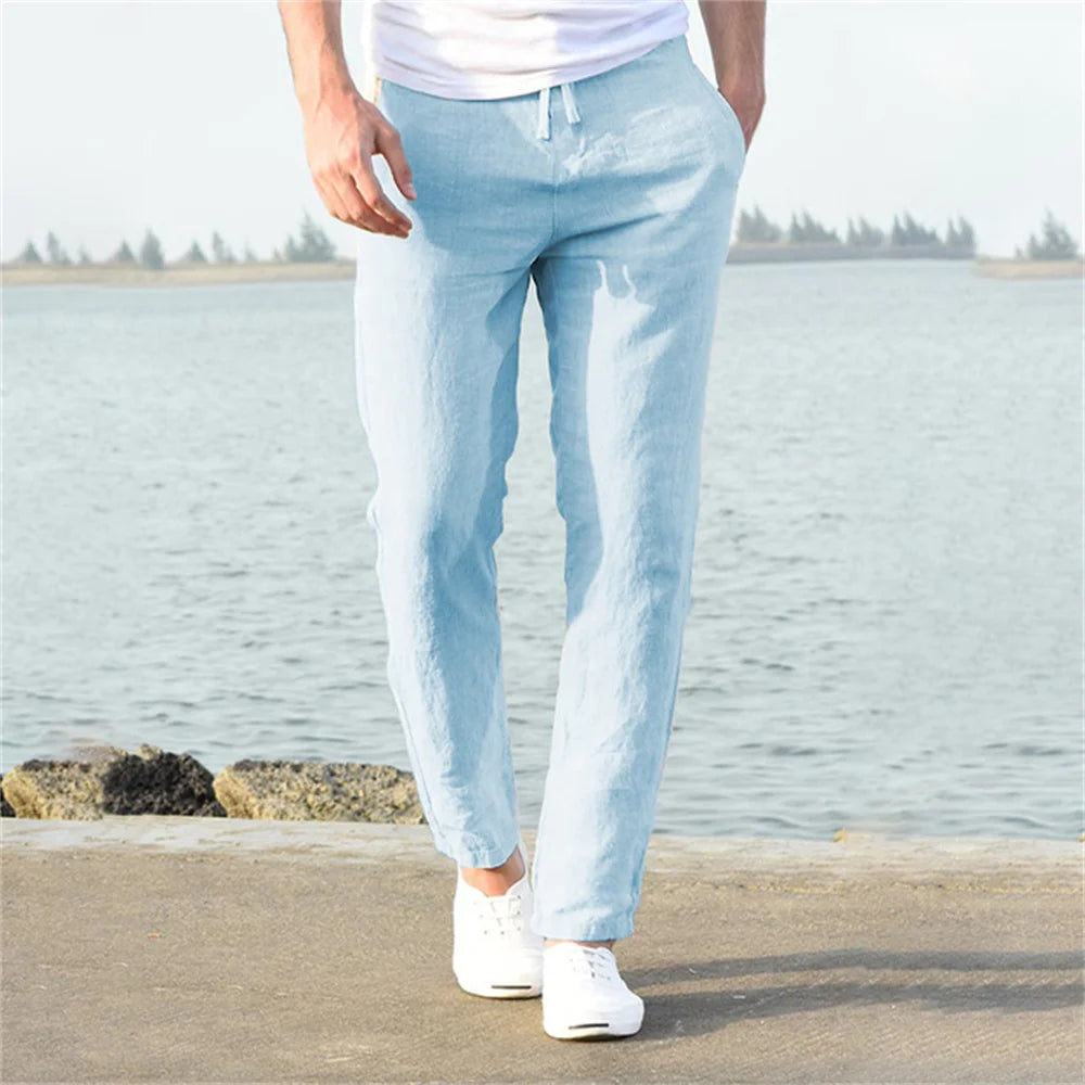 Men's Cotton Linen Pants — Breathable Solid Color Streetwear Trousers | S-3XL