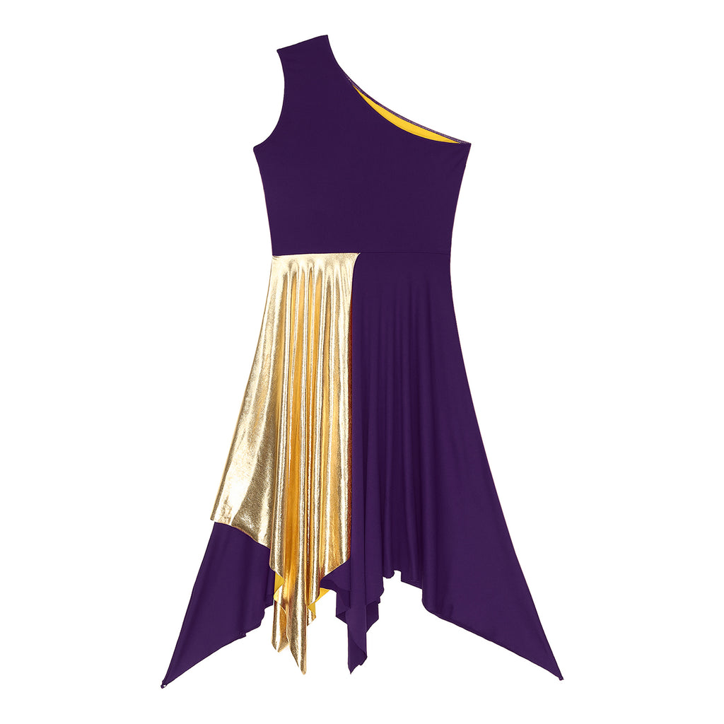 Women Church Choir Worship Praise Dress Modern Lyrical Dance Performance Costume One Shoulder Irregular Hem Dresses Dancewear