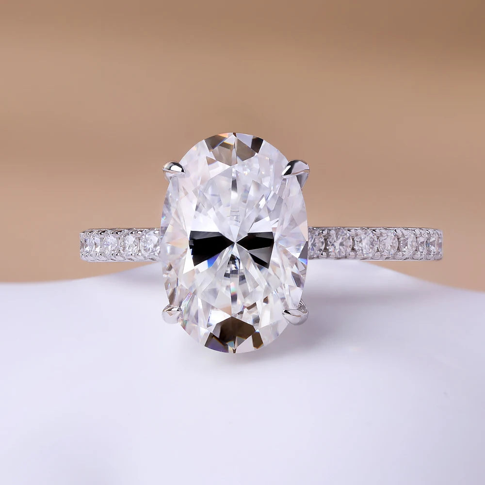 4.5CT Oval Cut Full Moissanite Rings for Women Sparkling Diamond S925 Sterling Silver Plated 18K Wedding Band Jewelry With GRA