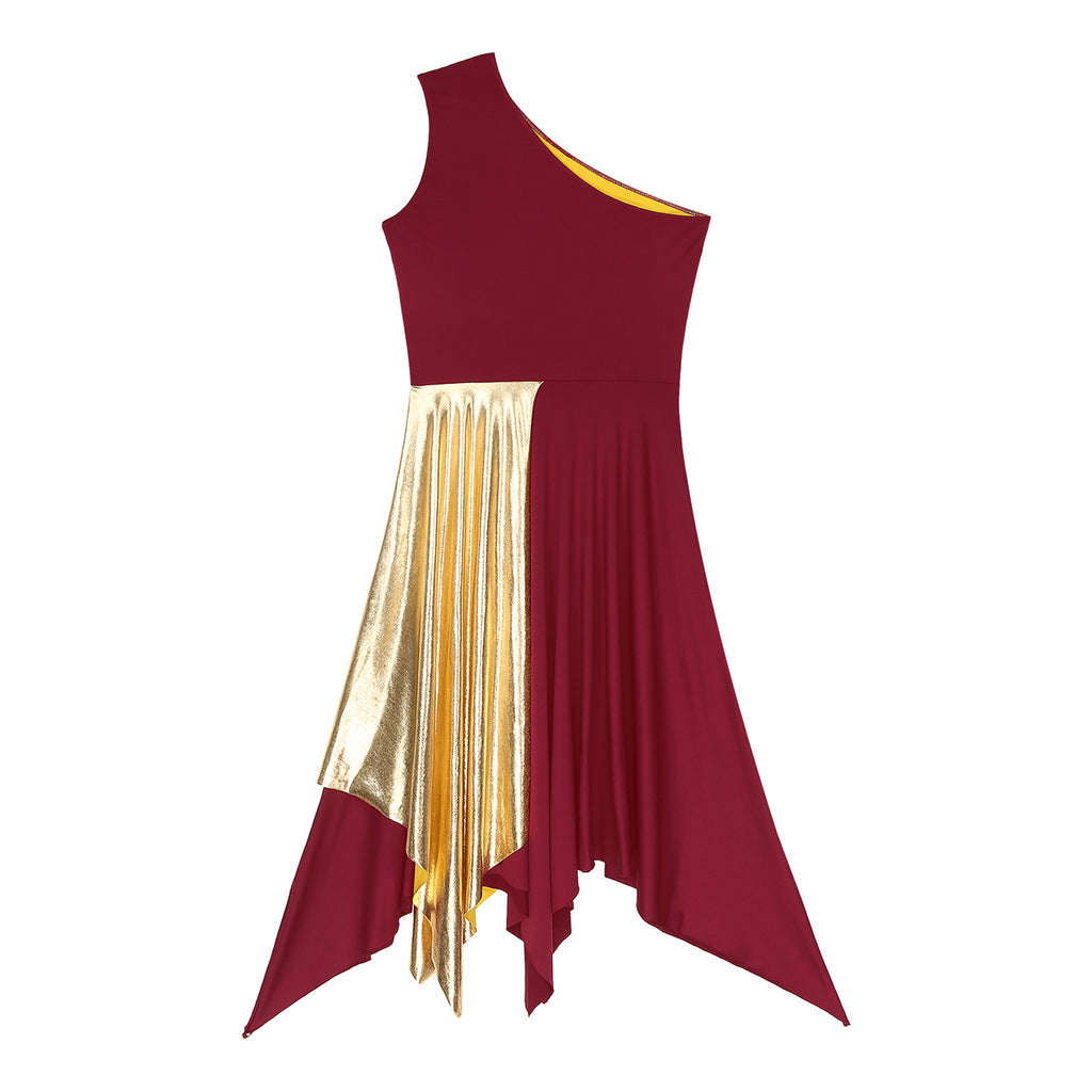 Women Church Choir Worship Praise Dress Modern Lyrical Dance Performance Costume One Shoulder Irregular Hem Dresses Dancewear