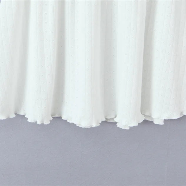 Women White Knit Strap Dress Sweet V Neck Ruffle Hem Casual Sundress For Summer Vacation Backless Deep V Sleeveless Elegant 57UD