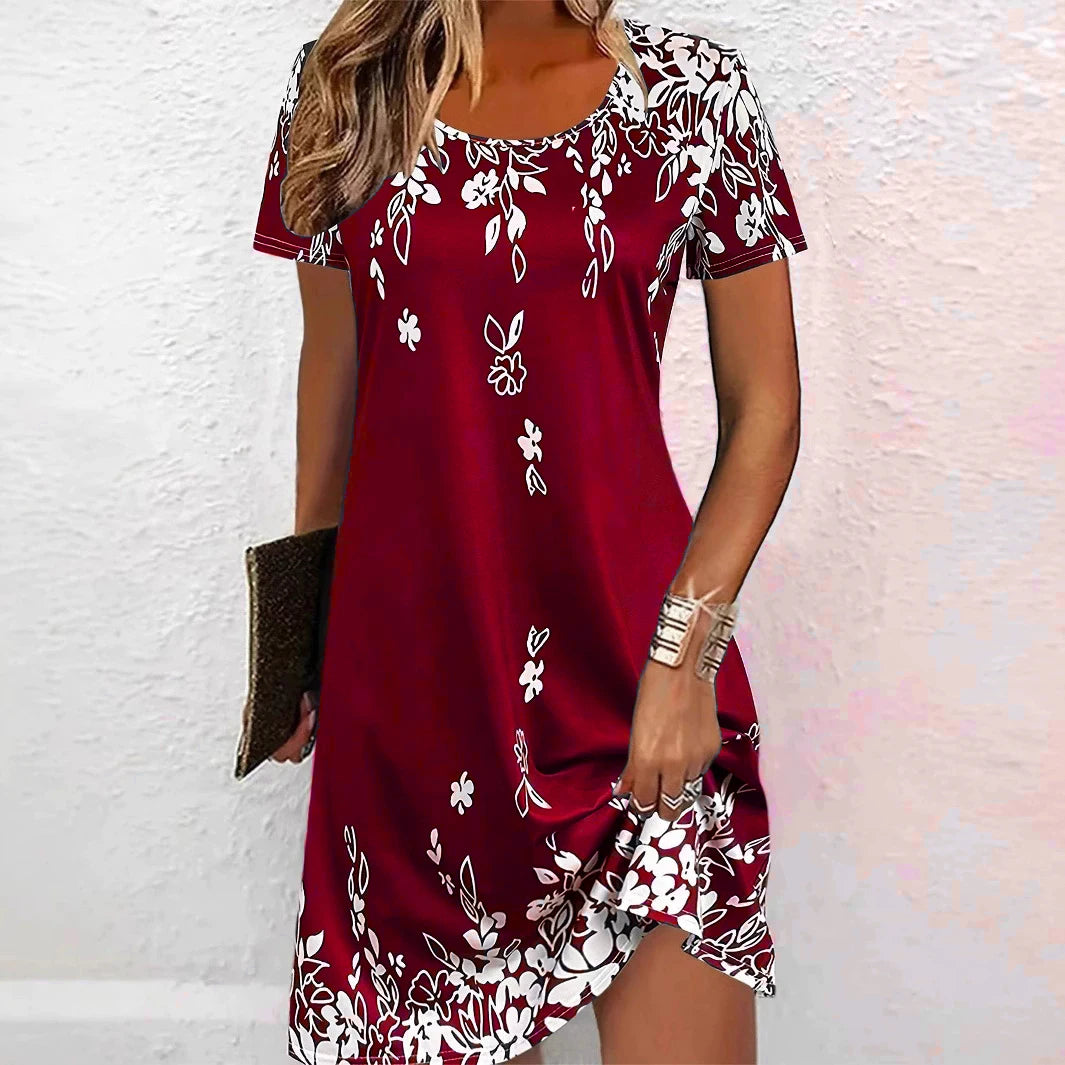 BOXDAQ 3D Floral Print Mini Dress — Short Sleeve O-Neck Loose A-Line | Plus Size Casual | S–6XL