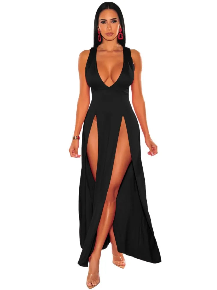 Sleeveless V-Neck Midi Dress – Slim-Fit A-Line Silhouette