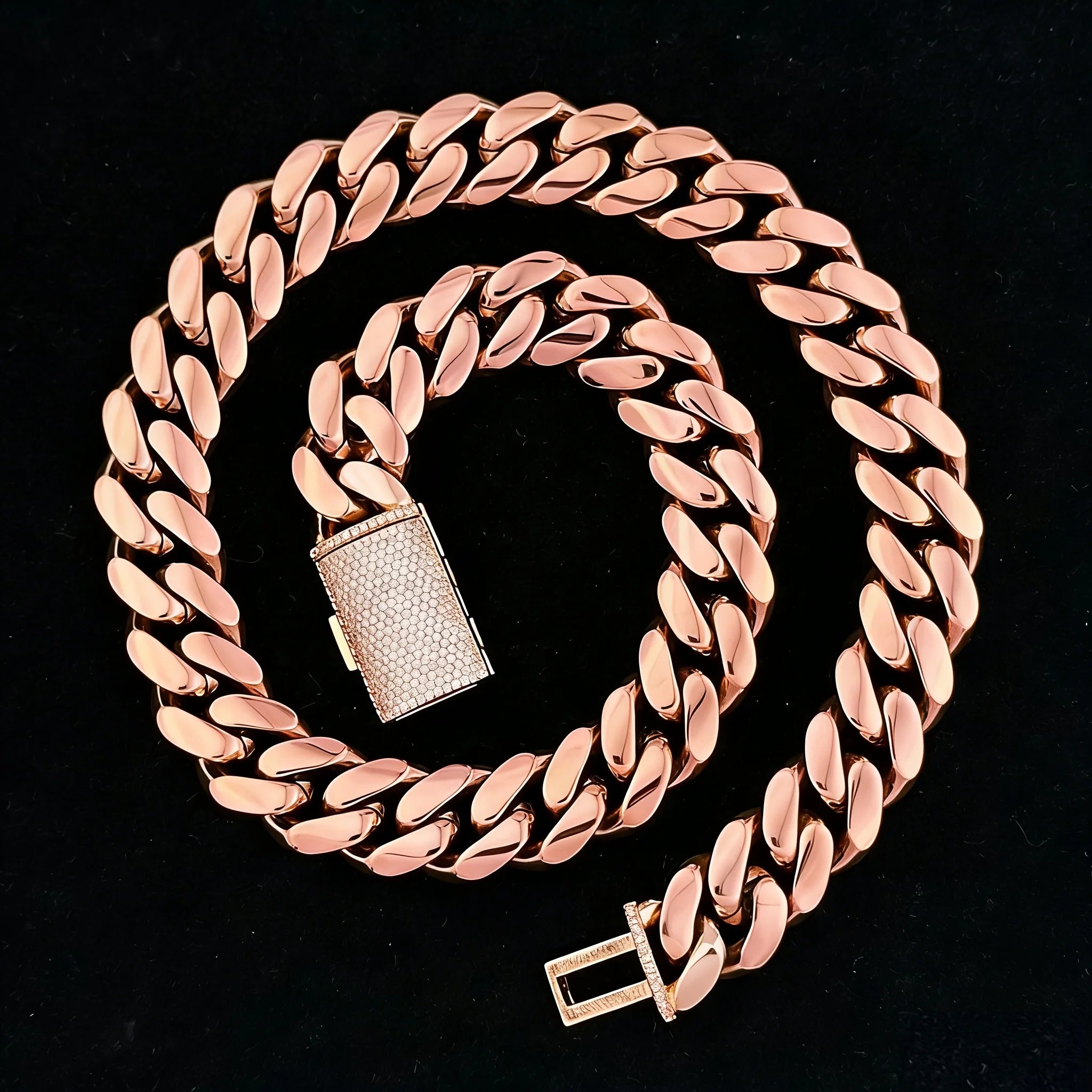 8-22mm Rose Gold  316L Stainless Steel  Cuban Miami Link Chain Iced Out CZ Box Clasp Necklace Fashion Hip Hop Unisex Jewelry