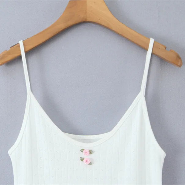 Women White Knit Strap Dress Sweet V Neck Ruffle Hem Casual Sundress For Summer Vacation Backless Deep V Sleeveless Elegant 57UD