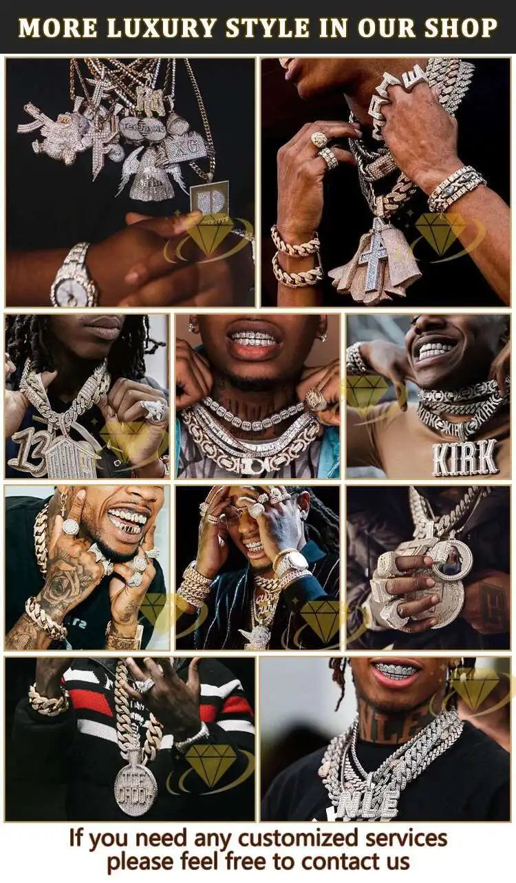 High Quality 2 Rows Prong Cuban Chain 8mm 12mm 16mm 20mm Iced Out Moissanite Cuban Bracelet Link Necklace Mens Hip Hop Jewelry
