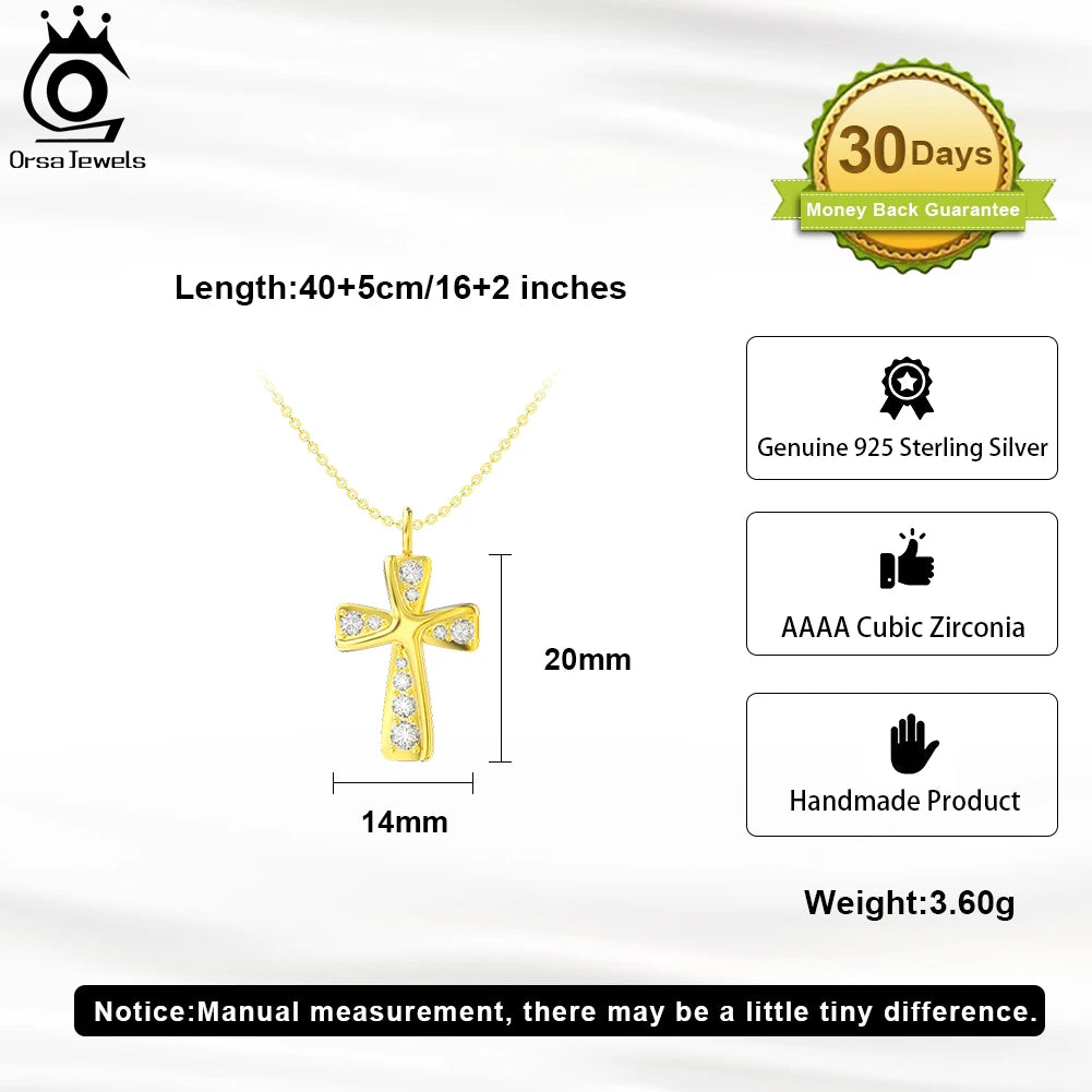 ORSA JEWELS New Design 14K Gold Cross CZ Pendant luxury Women's 925 Sterling Silver 4A Zircon Necklace Anniversary Jewelry SN332