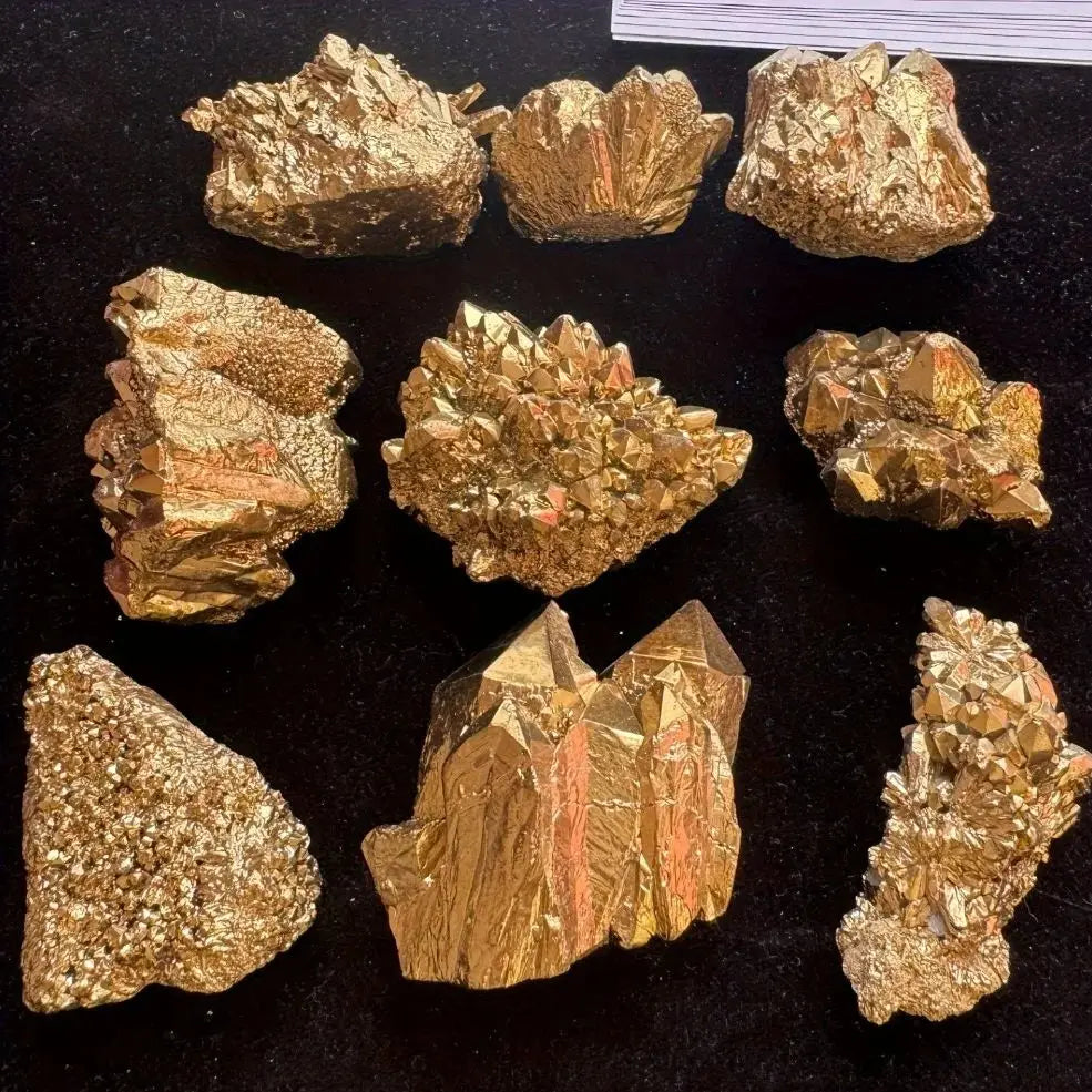 Natural Stone Golden Aura Geode - Crystal Cluster with Electroplated Golden CoatingGift, Mineral Specimen for crystal healers