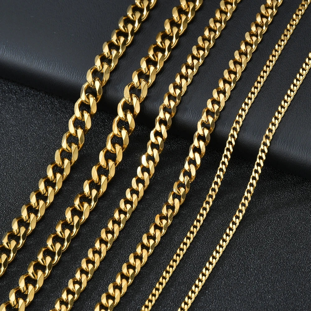 Stainless Steel Cuban Link Chain — 3, 5 or 7mm in Black, Gold or Silver Tone | 40/50/60cm, Unisex