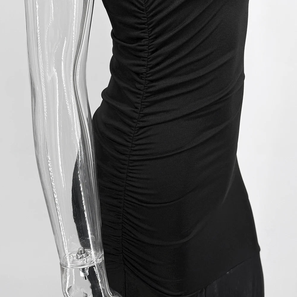 Off-Shoulder Sheer Backless Floor-Length Dress